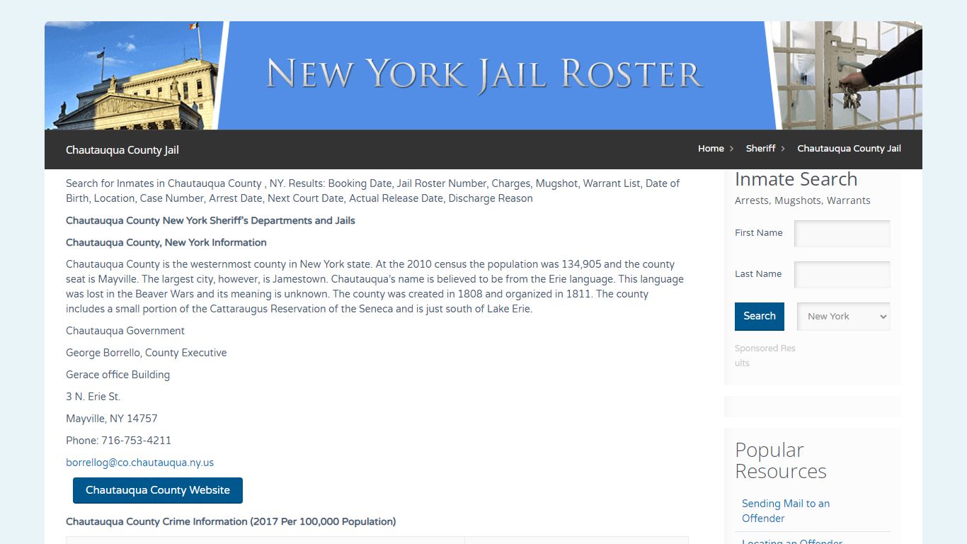 Chautauqua County Jail | Jail Roster Search
